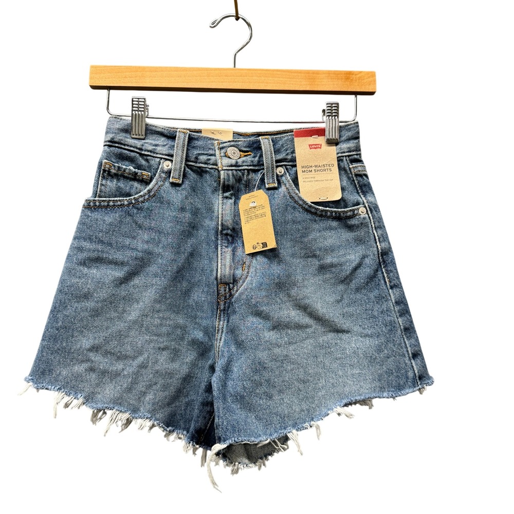 Levi's High-Waisted Mom Shorts Womens 23 Denim Blue Cutoff NEW